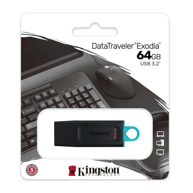 Kingston DataTraveler 64GB Flash Drive USB 3.2 Gen 1 – avec capuchon de protection et porte-clés