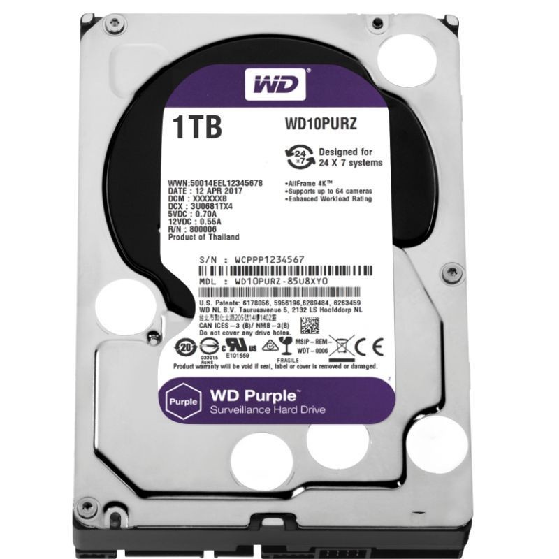 DISQUE DUR INTERNE 3.5″ POUR VIDEO SURVEILLANCE WESTERN DIGITAL PURPLE 1 TO DISQUE DUR INTERNE 3.5″ POUR VIDEO SURVEILLANCE WESTERN DIGITAL PURPLE 1 TO