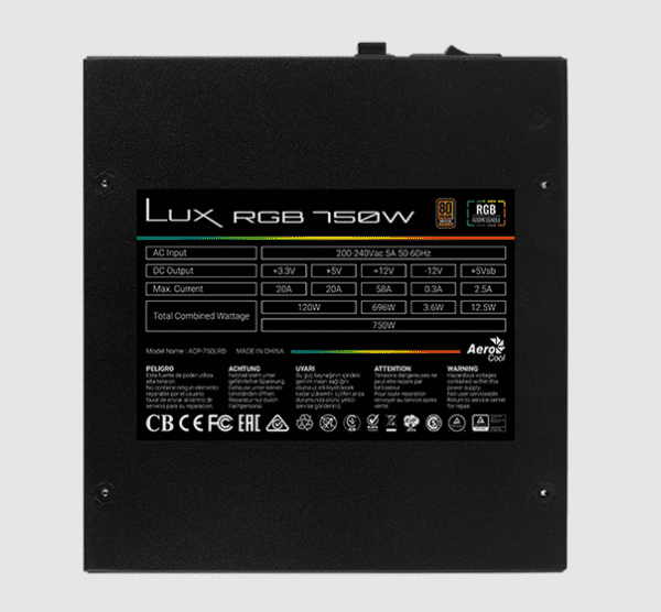 BLOC D'ALIMENTATION AEROCOOL LUX 750W RGB