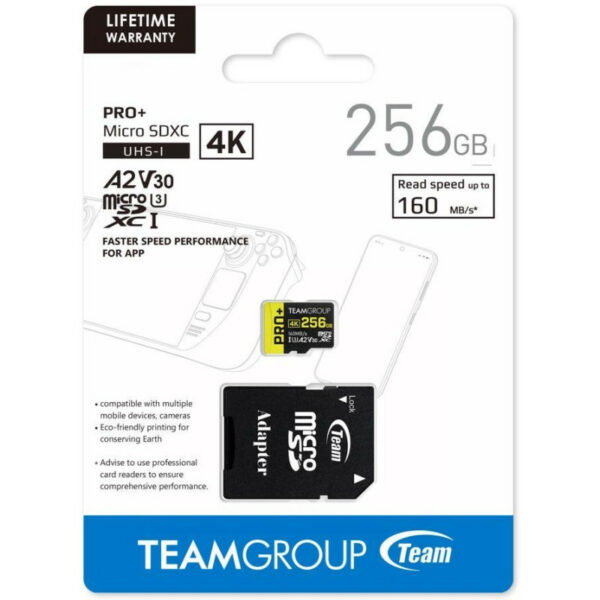 Carte mémoire TEAMGROUP A2 Pro Plus Card 256GB Micro SDXC UHS-I U3 A2